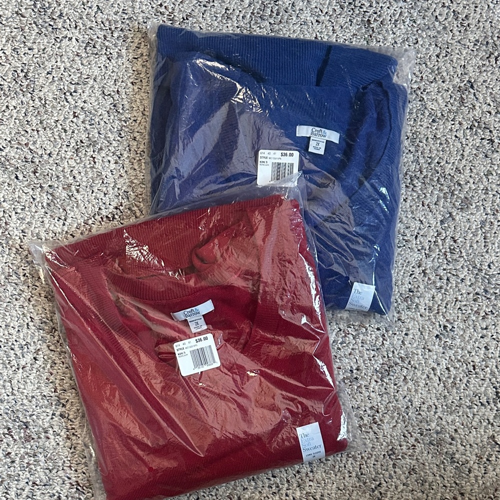 Croft and Borrow Red and Blue 2x Sweater Set v-neck NWT - Picture 2 of 6
